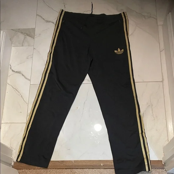 Adidas men’s gold striped vintage zipped ankle track pants - Picture 1 of 7